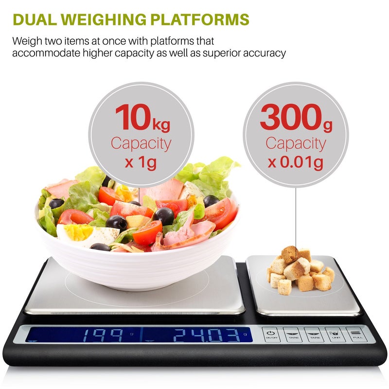 Smart Weigh Dual Platform Digital Kitchen Scale Stainless Steel Culinary Kitchen Scale 10 kilograms x 0.01 Grams High Precision Digital Food Scale Tare Function LCD w/Backlit for Baking Cooking Food - Image 2